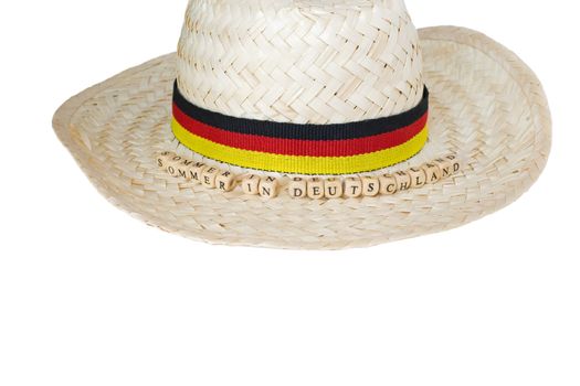 straw hat germany with german text for summer in germany, isolated on white