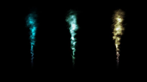 Colorful smoke collection on black background. 3d render