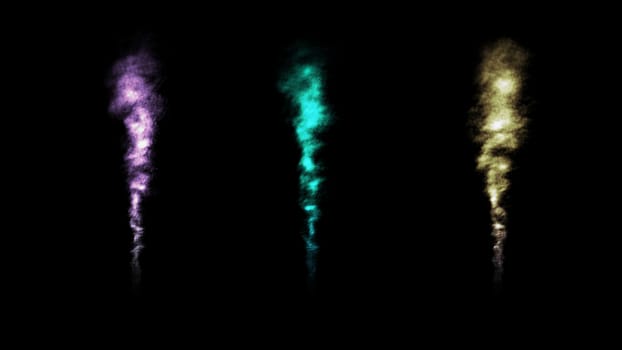 Colorful smoke collection on black background. 3d render