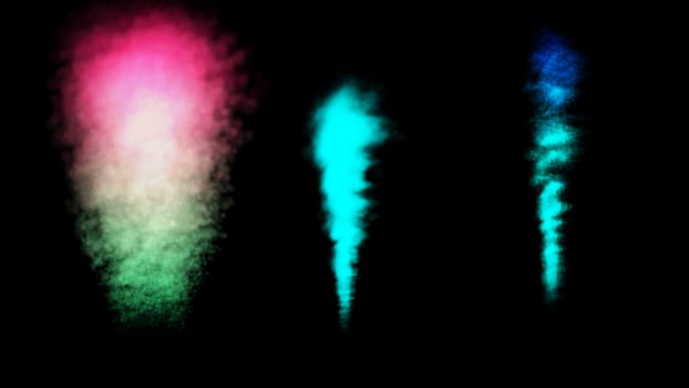 Colorful smoke collection on black background. 3d render