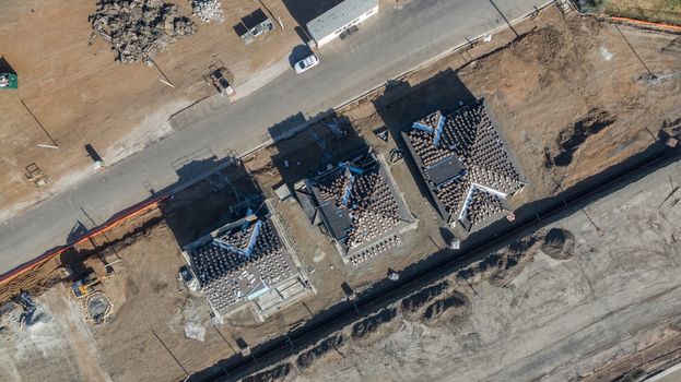 Drone Aerial View of Home Construction Site Early Stage.