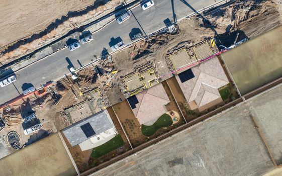 Drone Aerial View Cross Section of Home Construction Site.