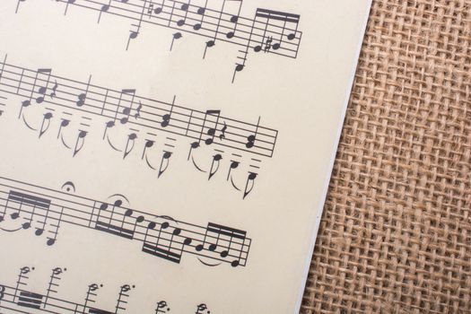 Musical notes  on paper placed on a linen canvas