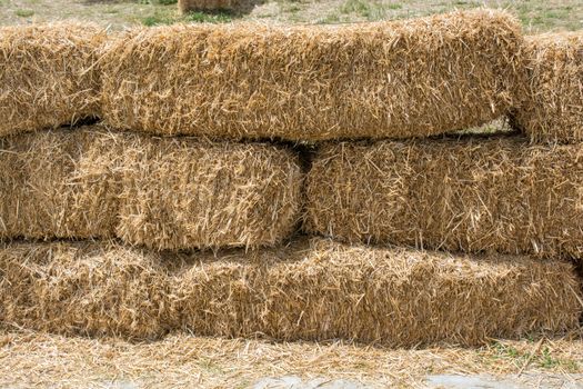 Hay bales stacks outdoors