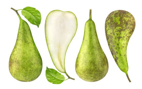 Pear isolated. Green conference pears isolated on white background. With clipping path. Collection.