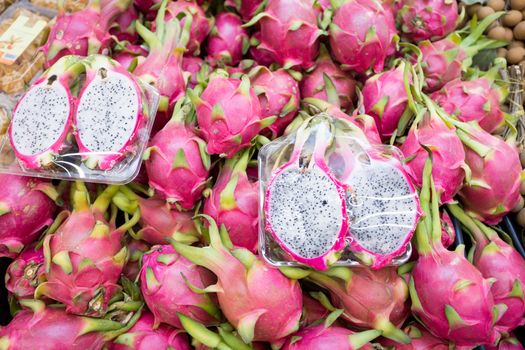 dragon fruit on market shelf