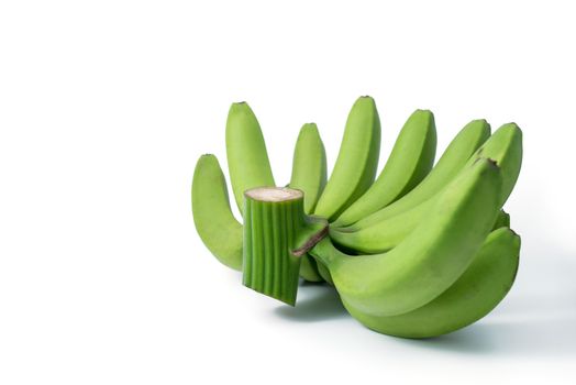 bunch of green bananas isolated on white background