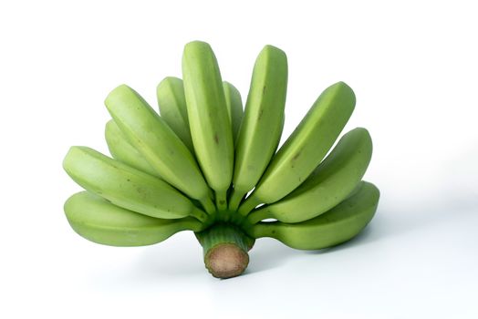 bunch of green bananas isolated on white background