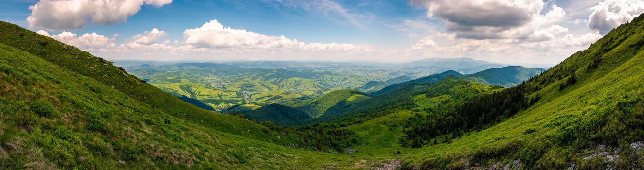 grassy slopes of Pikui mountain. amazing panorama with view to the valley and Borzhava ridge in a far distance. wonderful day to hike