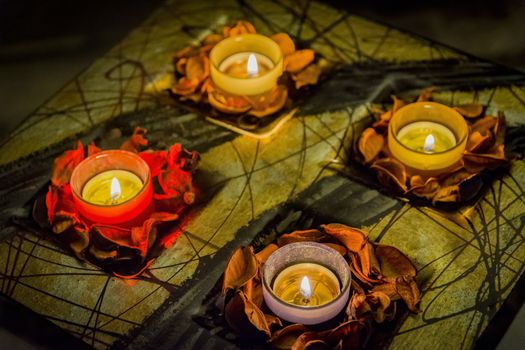 few candles in the table with romantic atmosphere