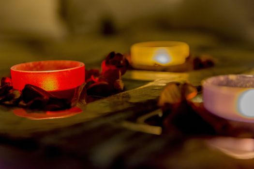 few candles in the table with romantic atmosphere