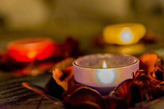 few candles in the table with romantic atmosphere