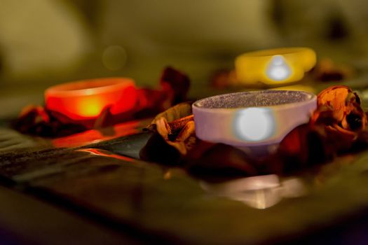 few candles in the table with romantic atmosphere