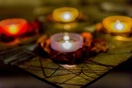 few candles in the table with romantic atmosphere