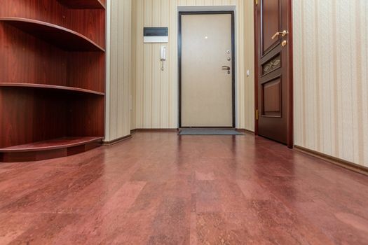 Empty entrance in modern apartment with shelves