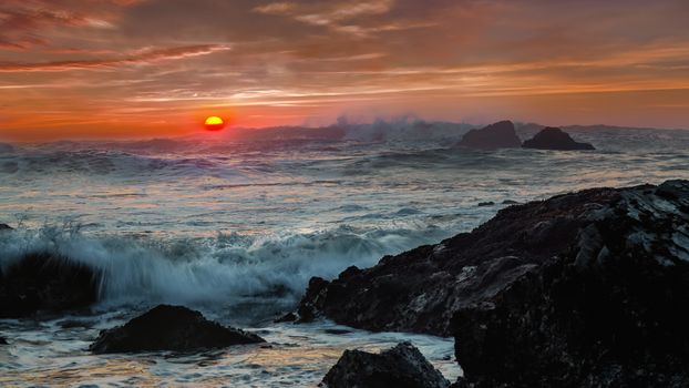 Rocky Beach Landscape at Sunset, Color Image, Day