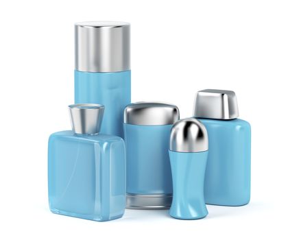 Set of men's cosmetic products (perfume, body spray, antiperspirant deodorants and aftershave lotion)