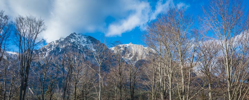 Busegi Mountains on the Prahova Valley near  Holy Cross Caraimas monastery in Romania