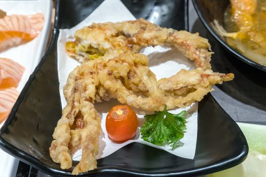 Deep fried Japanese Spider Crab appetizer closeup macro