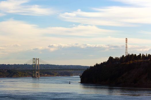 The Narrows Bridge from Point Defiance in Tacoma Washington State
