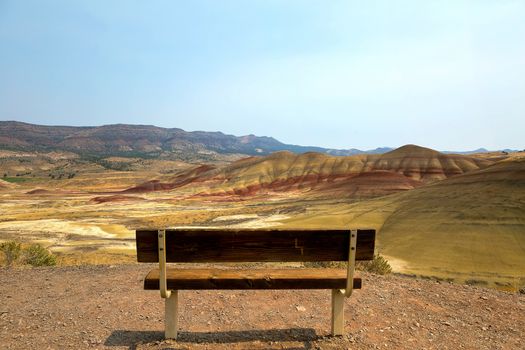 View from the wood bench at Painted Hills Overlook in Eastern Oregon