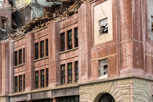 Demolition of old brick building in downtown Portland Oregon