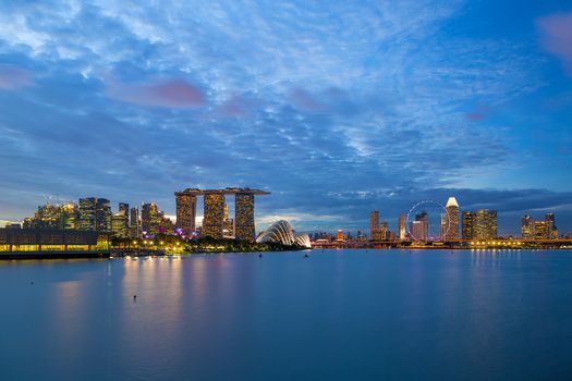 Singapore entertainment tourist central business district city skyline during evening blue hour