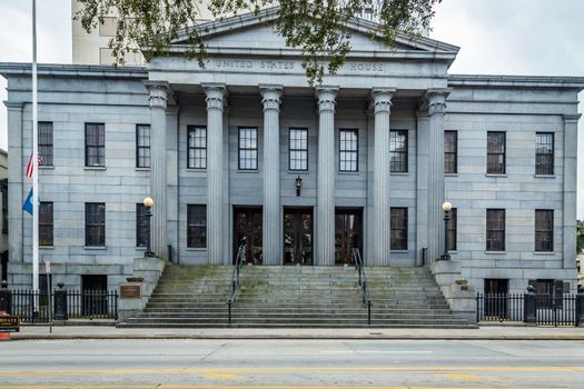 SAVANNAH, GEORGIA - MARCH 1, 2018: The United States Customs House in Savannah opened in 1852 and is built on the site of the original residence of Savannah's founder, James Oglethorpe.