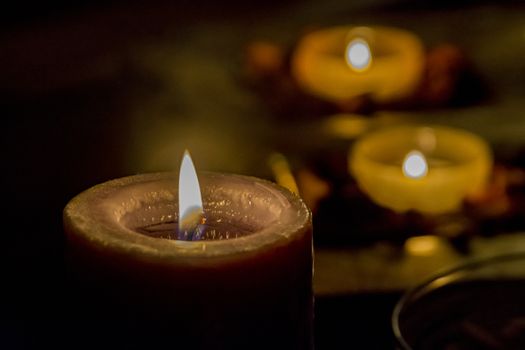 few candles in the table with romantic atmosphere