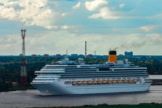 Large royal cruise liner on the way. Travel and spa services