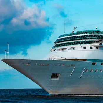 Luxury cruise liner underway. Tour travel and spa services