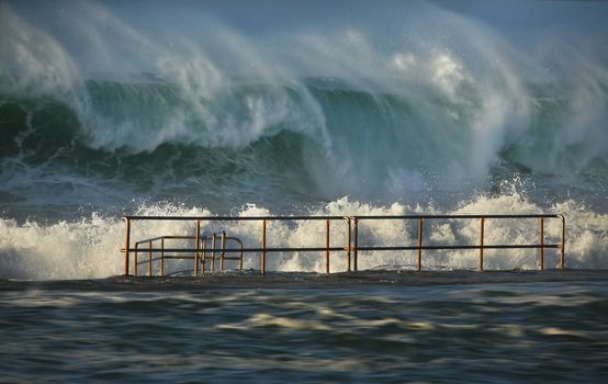 Ocean pool closed in a large swell along the coast of eastern Australia