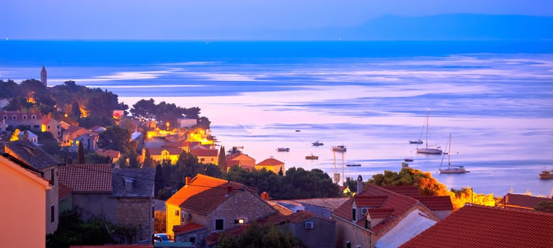 Town of Bol sunrise waterfront panoramic view, Island of Brac, Croatia