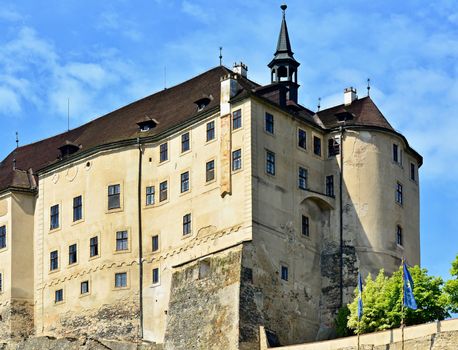 Low angle view of the gothic castle Cesky Sternberk.