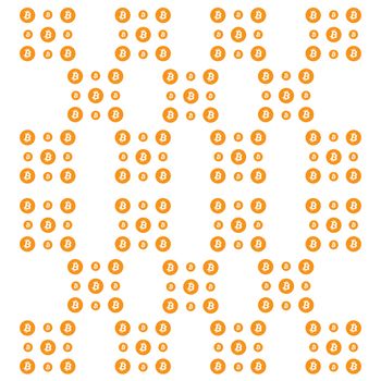 Digital Virtual Cryptocurrency Bitcoin Orange Icons Abstract Background. 3D illustration.