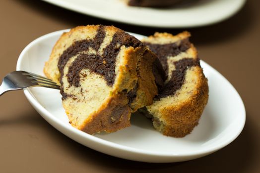 Homemade banana chocolate bundt cake ready to serve