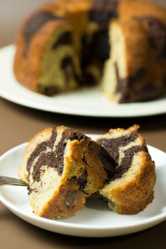 Homemade banana chocolate bundt cake ready to serve