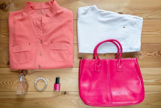 A stylish set of clothes and accessories for a fashionable lady