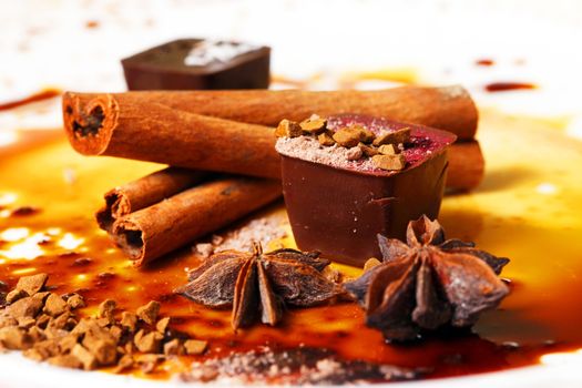 Chocolate candy isolated with anice and cinnamon