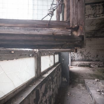 wide angle view of an old wall abandoned factory building