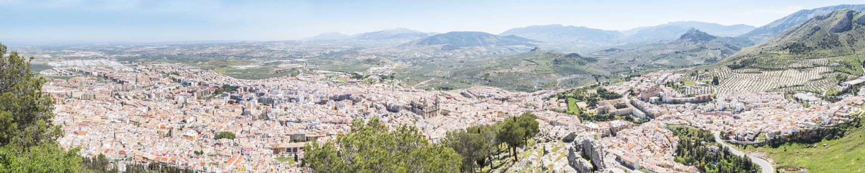 Jaen city panoramic view from Santa Catalina Cross view point, Spain