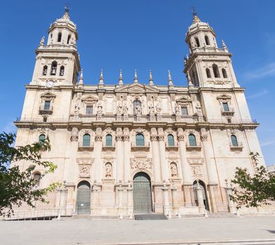 Assumption cathedral main frontal facade, Spain