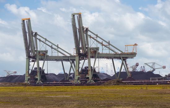 coal transfer for the coal-fired power plant with problems with pollution and environment in rotterdam harbour called europoort