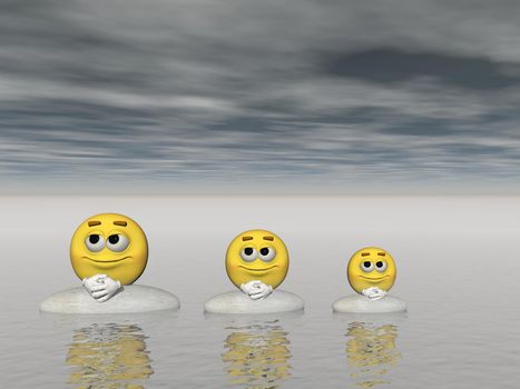 Three Meditating emoticon yellow and steps - 3d rendering