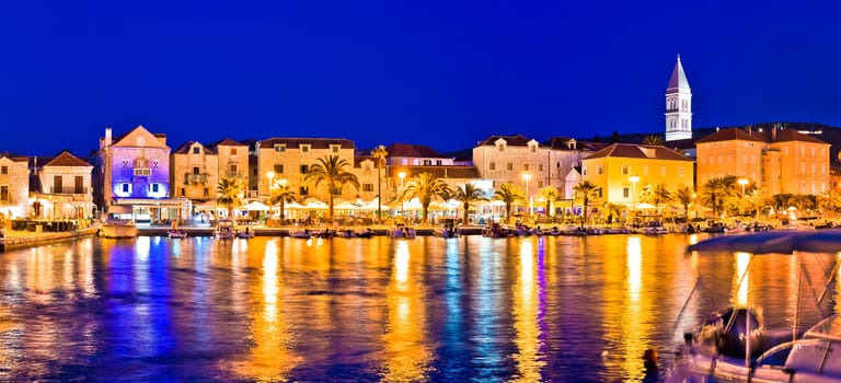 Supetar waterfront evening panoramic view from sea, island of Brac, Dalmatia, Croatia