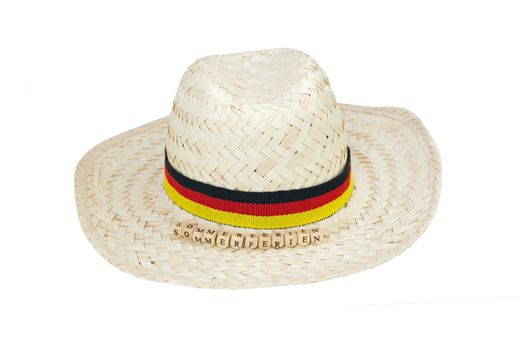 straw hat germany with german text for summer holidays, isolated on white