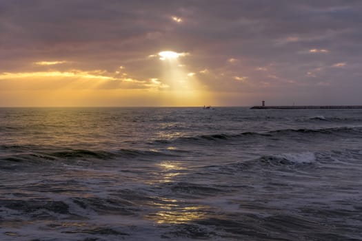 Sun Setting at Quarteira in Portugal