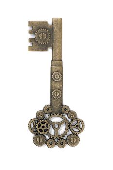 vintage fantasy detailed golden key isolated on a white background.