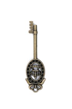 vintage fantasy detailed golden key isolated on a white background.