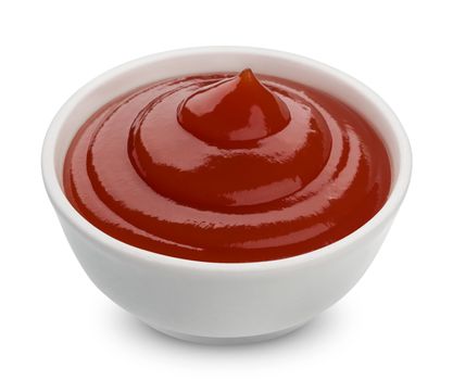 Bowl of ketchup isolated on white background with clipping path